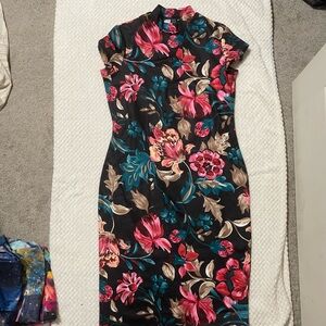 SHEIN Black Floral Midi Dress